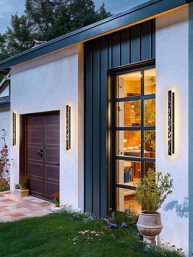 Modern Outdoor Wall Lights 31.5inch LED Long Wall Sconce 3000K Ginkgo Hollow Design Wall Mount Porch Lights 25W Exterior Lighting Fixtures for Patio Balcony Terrace Garden-VerdiqueGarden