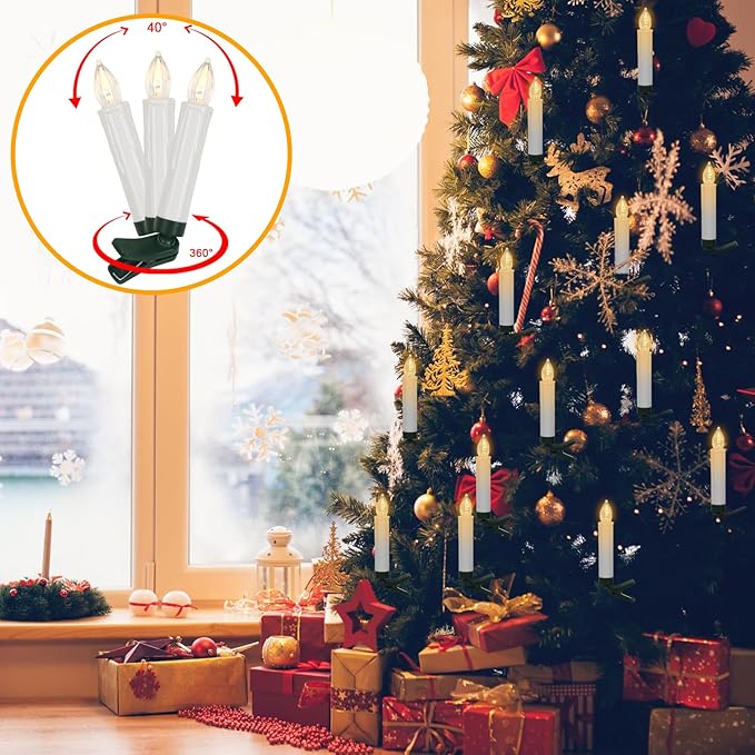 DRomance Christmas Tree Flameless Taper Candle Lights Battery Operated with 10-Key Remote and Timer, 30 Pack Plastic 3D Wick Flickering LED Taper Candles Multi-Using Home Garden Holiday Decor 3.4"-VerdiqueGarden