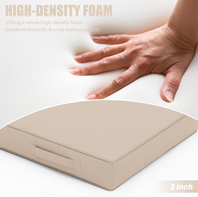 Patio Chair Cushions 17 X 16 X 3 Inch Waterproof Outdoor Seat Cushions for Patio Furniture, Outdoor Sofa Couch Pads with Ties & Handle, Set of 2, Sand-VerdiqueGarden