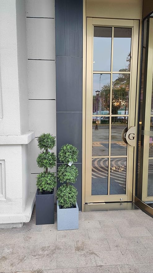 38''T Artificial Boxwood Topiary Triple Ball Outdoor Potted Plants Anti-UV Front Door Decor 2Pack-VerdiqueGarden