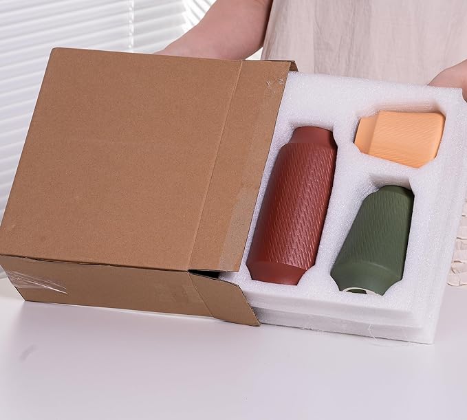 Ceramic Vase Set of 3, Modern Multicolor Pattern Flower Vases for Home Decor, Office, Centerpieces, Boho Farmhouse Style (Red/Green/Orange)-VerdiqueGarden