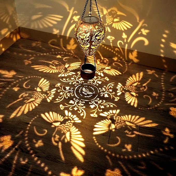 Hummingbird Decor Hot Air Balloon Solar Lantern – Outdoor Decorative Hanging Light for Garden Yard Patio Porch Lawn and Pathway – Unique Housewarming, Birthday Gift for Women Mom Grandma-VerdiqueGarden