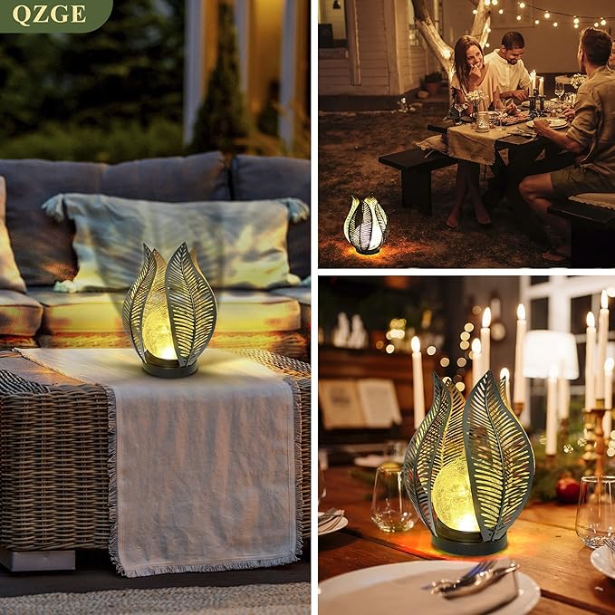 Solar Garden Lights Waterproof Decorations,Crackle Globe Glass,Metal Palm Leaf Solar Lights for Outdoor Decor On Garden,Patio,Yard,Front Porch,Tabletop Lamp-Perfect Gifts-VerdiqueGarden