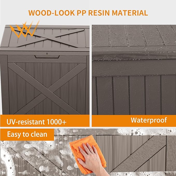 32 Gallon Resin Deck Box, Lockable Outdoor Storage Box for Patio Cushions Storage Furniture,Garden Tools, Pool Supplies, Weatherproof and UV Resistant (Grey X)-VerdiqueGarden