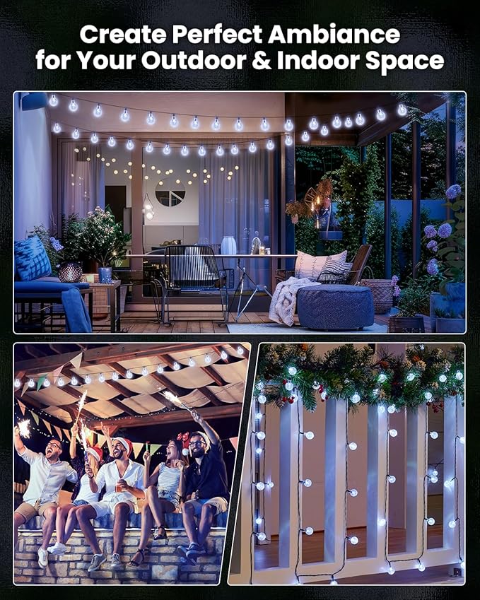 Brightown Solar String Lights Outdoor 60 Led 35.6 Feet 8 Lighting Modes Globe Waterproof Solar Powered Patio Lights for Garden Yard Porch Wedding Party Decor (Pure White)-VerdiqueGarden