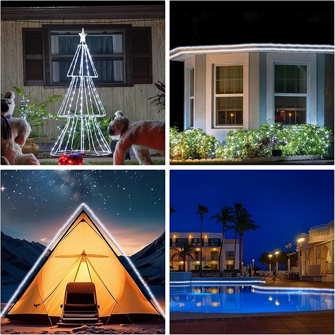 100FT Rope Lights Outdoor, Connectable Trampoline Lights 300LED String Lights Flexible Clear Tube Light Waterproof Rope Light 8 Modes for Camping Yard Pool Canopy Deck Home Outdoor Indoor Decor-VerdiqueGarden