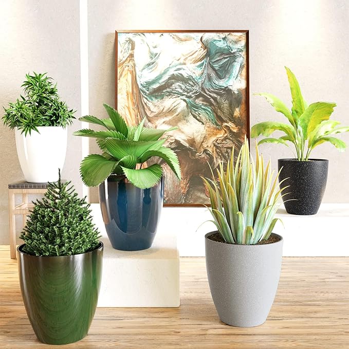 QCQHDU Plant Pots Set of 2 Pack,10 Inch Plant Pot for Indoor and Outdoor Plants with Drainage Hole,Flower Pots Modern Decorative Planter for Garden Plants (Blue)-VerdiqueGarden