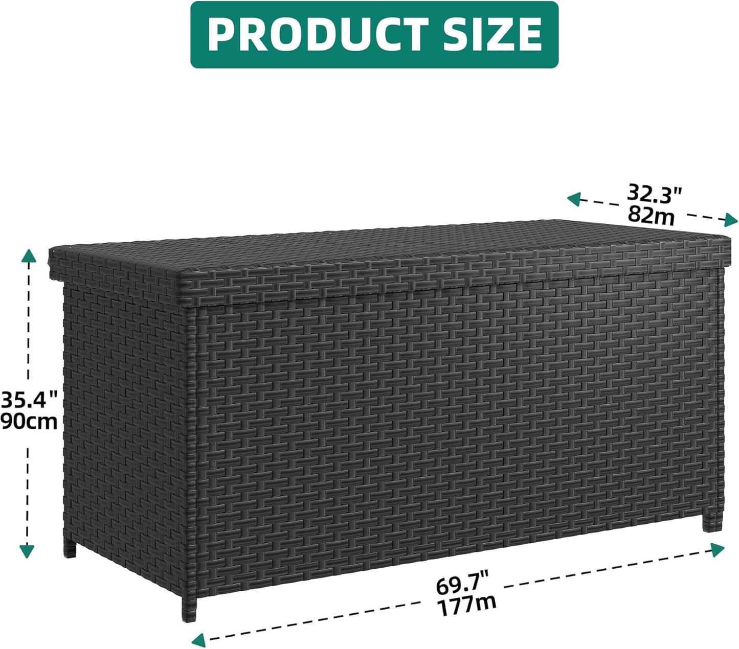 YITAHOME 260 Gallon Deck Box, XXL Wicker Outdoor Storage Box, Oversized Rattan Storage Cabinet for Patio Furniture, Cushions, Pool Storage and Garden Tools (Black)-VerdiqueGarden