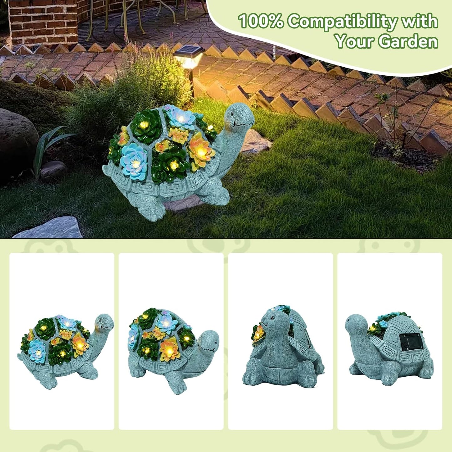 Solar Turtle Garden Statues with LED Lights, Outdoor Decor for Patio Yard Balcony - Unique Housewarming Birthday Gifts for Women Mom Grandma-VerdiqueGarden