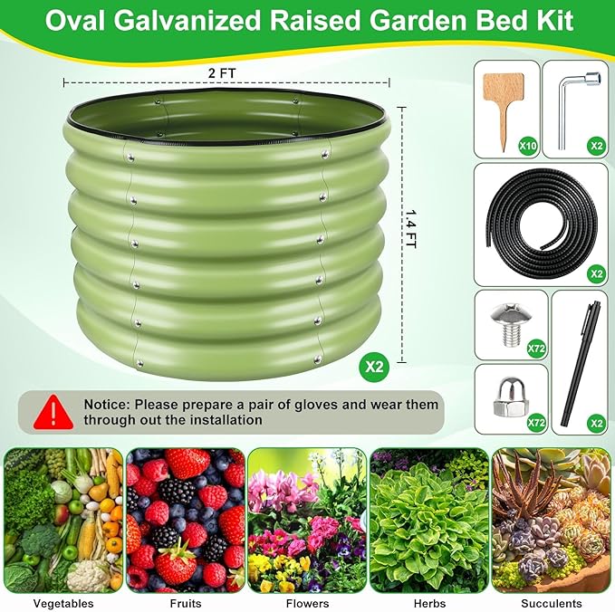 (2 Pack 2x2x1.4ft Galvanized Raised Garden Bed, Deep Metal Garden Bed, Large Raised Garden Beds Outdoor, Raised Beds for Gardening for Vegetables, Flowers, Fruits-VerdiqueGarden