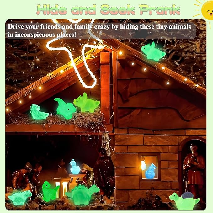 100PCS Luminous Mini Resin Dinosaur Glow in The Dark, 28 Styles Tiny Animals for Hide Garden Micro Landscape Dollhouse Decor Craft-VerdiqueGarden