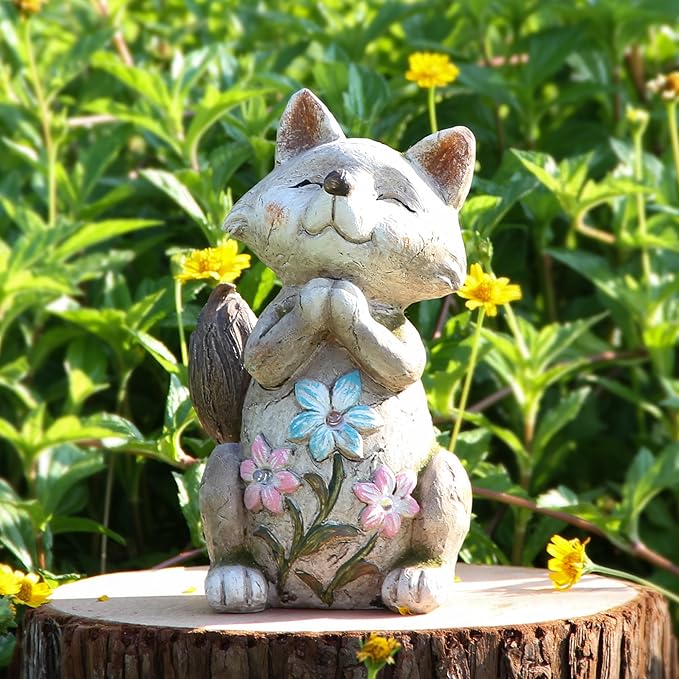Fox Statue for Garden Decor,Garden Statue with Solar Power Light for Outdoor Patio Porch Lawn Yard Backyard oudside Indoor Shelf Decoration,Praying Fox Garden Sculptures & Statues-VerdiqueGarden