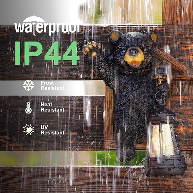 Black Bear Decor with Solar Lantern Tree Hugger - 7 Inch Bear Statue Outdoor Garden Yard Decor,Best Bear Garden Gifts for Mom,Women-VerdiqueGarden