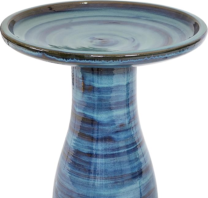 Sunnydaze 21" H Ceramic Bird Bath for Outside - Hand-Painted Outdoor Bird Bath Bowl, UV/Frost-Resistant Finish - Galaxy Blue - Classic Pedestal-VerdiqueGarden