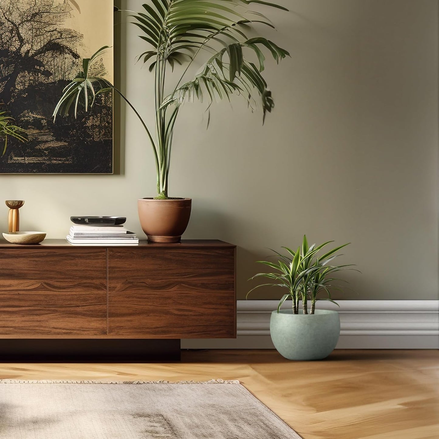 Kante 19.9" Dia Round Concrete Planter, Outdoor/Indoor Large Bowl Plant Pots with Drainage Hole and Rubber Plug for Garden Patio Balcony Home, Mint Green-VerdiqueGarden