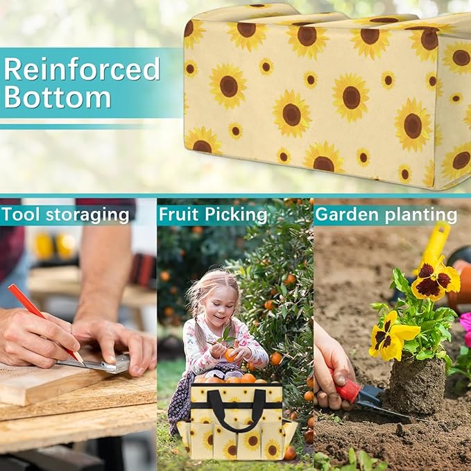 Sunflower Gardening Tool Bag,Heavy Duty Garden Tote Bag,Portable Oxford Gardening Storage Basket Organizer Handbag with Pockets Handle,Hand Tools Gifts for Outdoor Garden Lawn Yard-VerdiqueGarden
