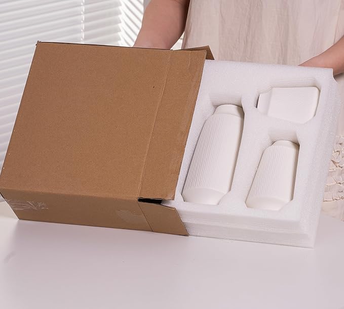 Ceramic Vase Set of 3, Modern Multicolor Pattern Flower Vases for Home Decor, Office, Centerpieces, Boho Farmhouse Style (White)-VerdiqueGarden