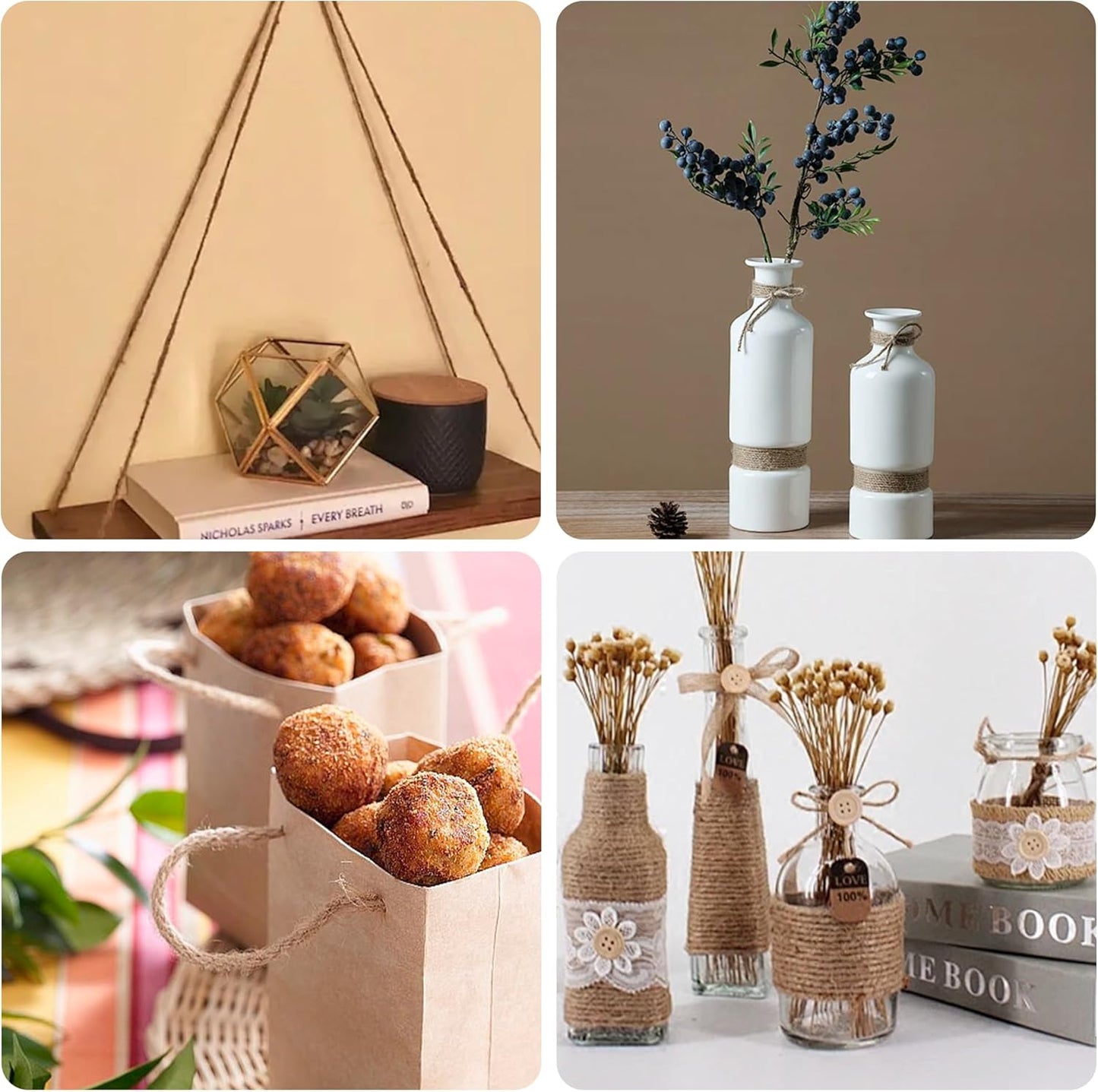 Natural Jute Twine 656ft 6mm,4Ply Twisted Thick Twine Rope Strong Jute String Roll for Crafts Gift Wrapping Gardening Home Decor Bundling Cat Scratching Post-VerdiqueGarden