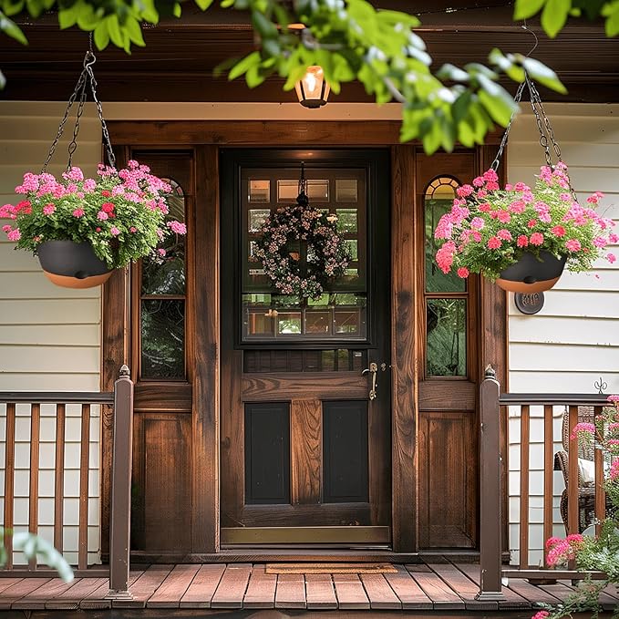 10 Inch Hanging Planters for Indoor Plants,Set of 2 Hanging Pots for Plants with Self-Watering, Outdoor Hanging Plant Pot with Drainage and 2 Kinds of Hanging Baskets Hangers for Home Decor and Garden-VerdiqueGarden