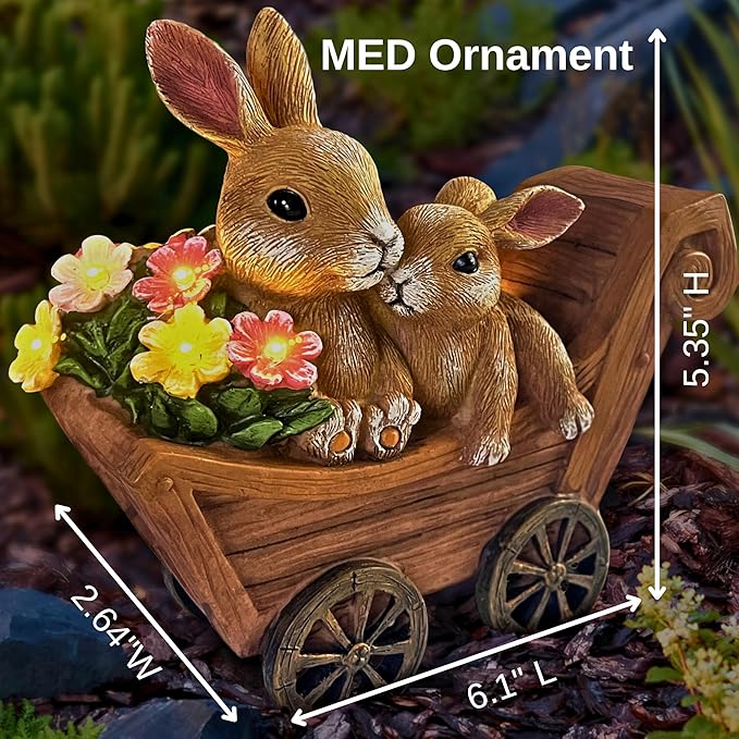 Bunny Solar Garden Statues, Rabbit Decor & Yard Ornaments, Cute Garden Decor for Outside, Gifts for Moms, Solar Figurines Outdoor Statue, Gardening Gifts for Women, Bunnies Ornament - Medium-VerdiqueGarden