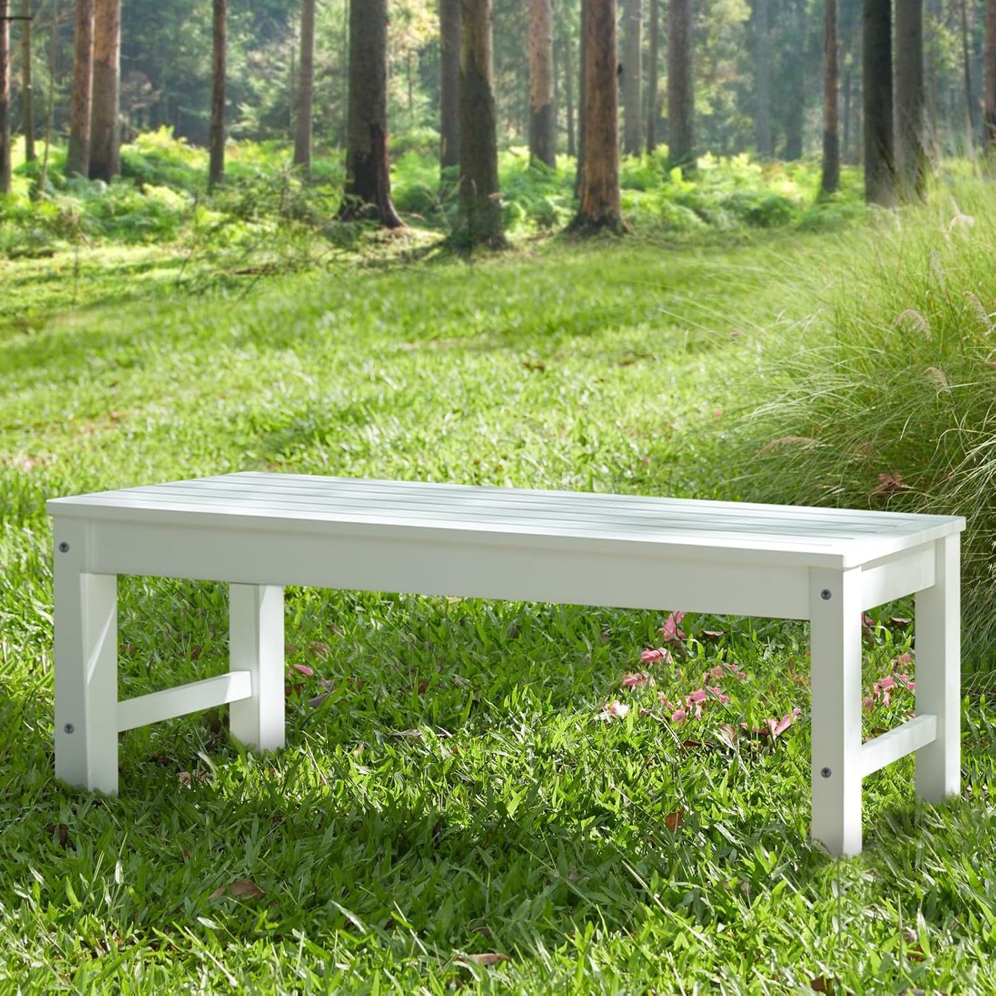 Psilvam Outdoor Bench, Two Person Poly Lumber Porch Bench, Weatherproof Garden Bench That Never Rot and Fade, Patio Bench Suit for Garden, Porch, and Park (2 pcs, White)-VerdiqueGarden