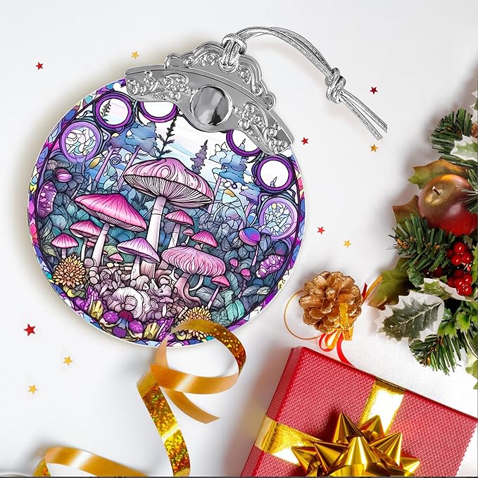 Mushroom Stained Glass Suncatcher, Jocidea Mushroom Ornament, Mushroom Christmas Ornament, Holidays Ornaments, Christmas Tree Ornament, Mushroom Decor, Gifts for Mushroom Lovers-VerdiqueGarden