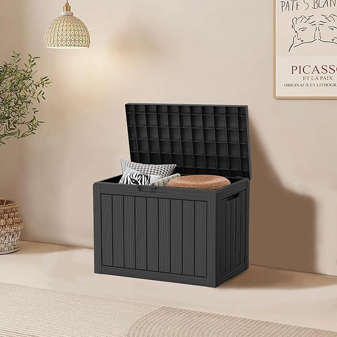 45 Gallon Resin Deck Box, Waterproof Outdoor Storage Bin for Patio, Poolside, and Garden, Lockable & UV-Resistant, Ideal for Small Spaces, Black-VerdiqueGarden