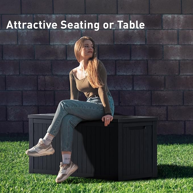 DRATO 180 Gallon Deck Box, Waterproof Resin Large Outdoor Storgae Box for Patio Furniture, Patio Cushions, Gardening Tools, Pool and Sports Supplies, Lockable-VerdiqueGarden