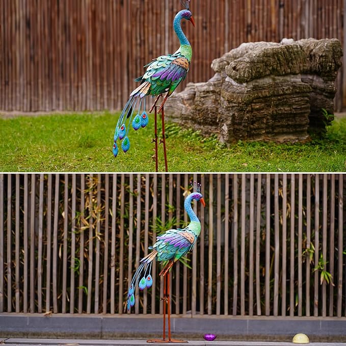 Nacome Metal Peacock Statues for Garden Decor: Outdoor Sculptures Clearance Lawn Ornaments for Patio Balcony Front Backyard - Unique Gifts for Grandma Mom-VerdiqueGarden
