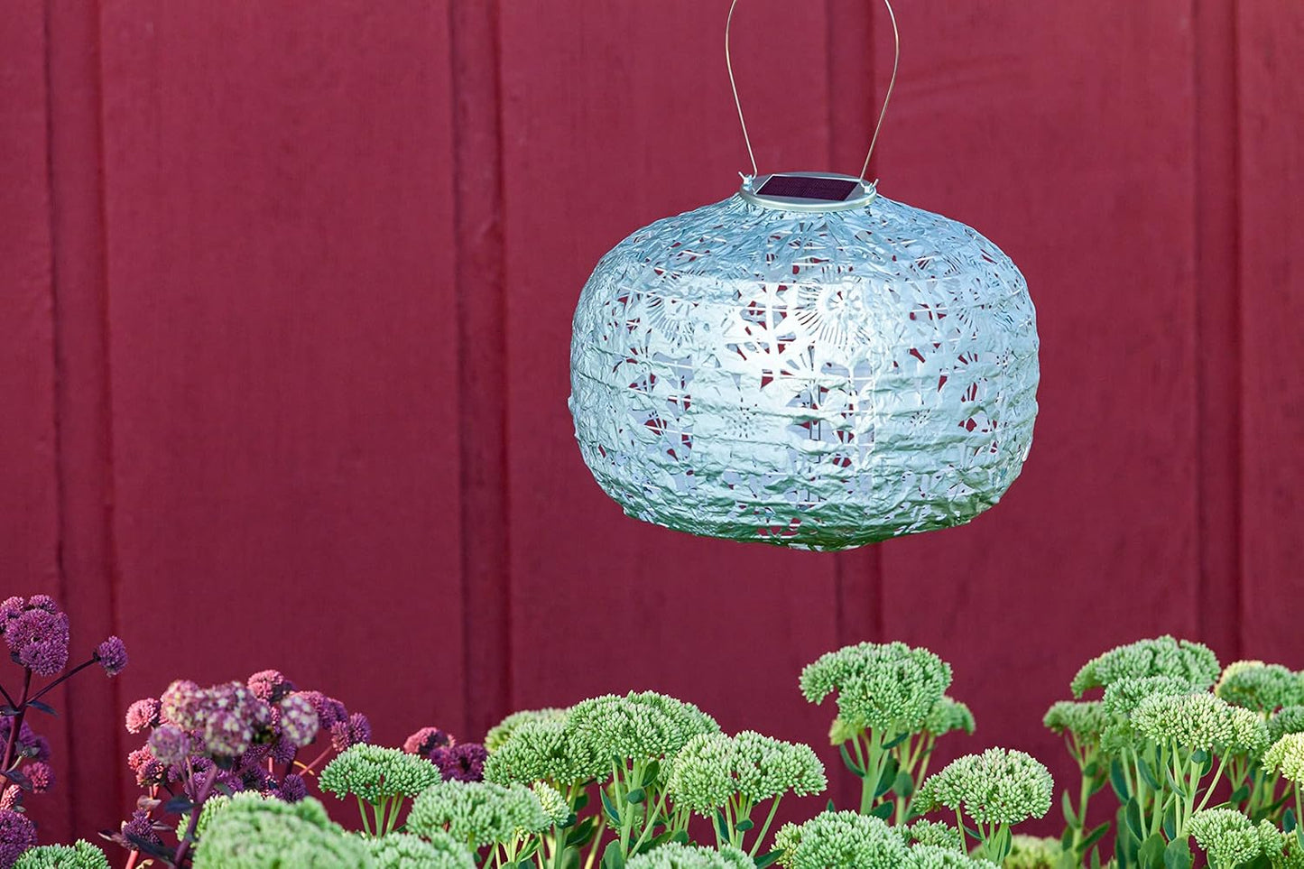 Allsop Soji Stella - Floral Punch - Square Sunflower - 11" Outdoor Solar Lantern - Sage-VerdiqueGarden