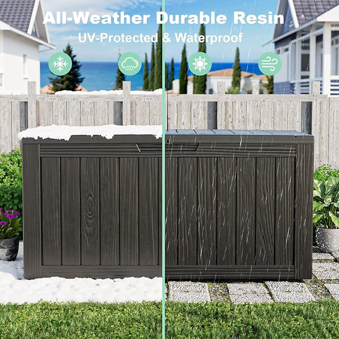 75 Gallon Resin Deck Box, Lockable Outdoor Storage Box for Patio Cushions Storage Furniture,Garden Tools, Pool Supplies, Weatherproof and UV Resistant(Black)-VerdiqueGarden