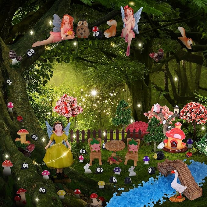 109 Pcs Fairy Garden Accessories Fairy Garden Kit Miniature Fairy Figurines Accessories Fairy Animals Decor Outdoor for DIY Garden Dollhouse-VerdiqueGarden