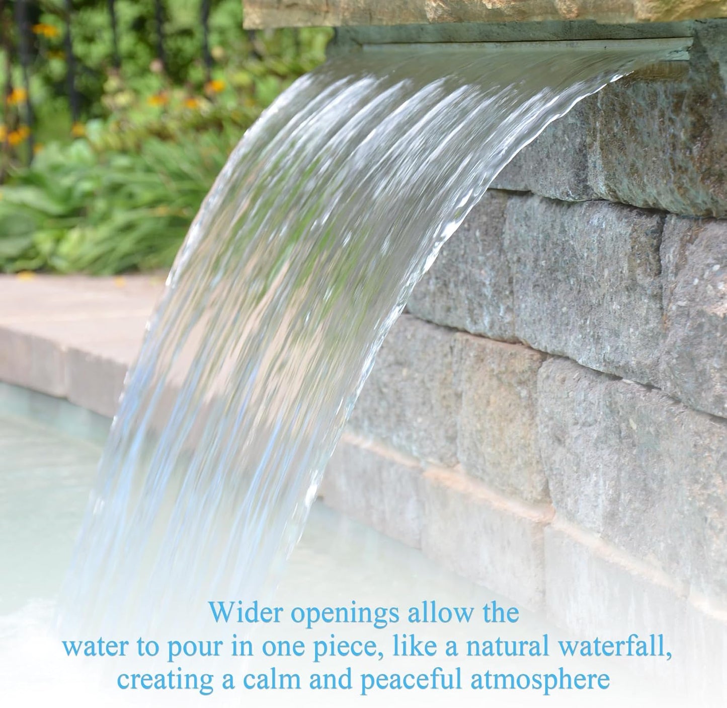 12 Inch Pool Fountain 304 Stainless Steel Waterfall Spillway with Pipe Connector Kits, Wider Water Flow Sheer Descent Platform Water Feature Fountain for Swimming Pool, Outdoor Garden Decor-VerdiqueGarden