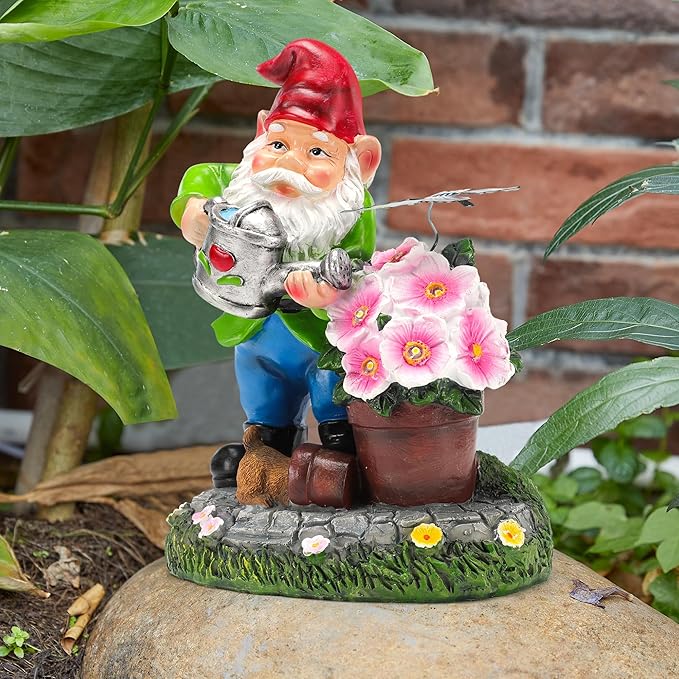 Gnome Figurine Garden Decor, Solar Resin Gnomes Outdoor Statue, Funny Gnome Gift Sculpture Decoration for Home Patio Yard Lawn Porch Ornament-VerdiqueGarden