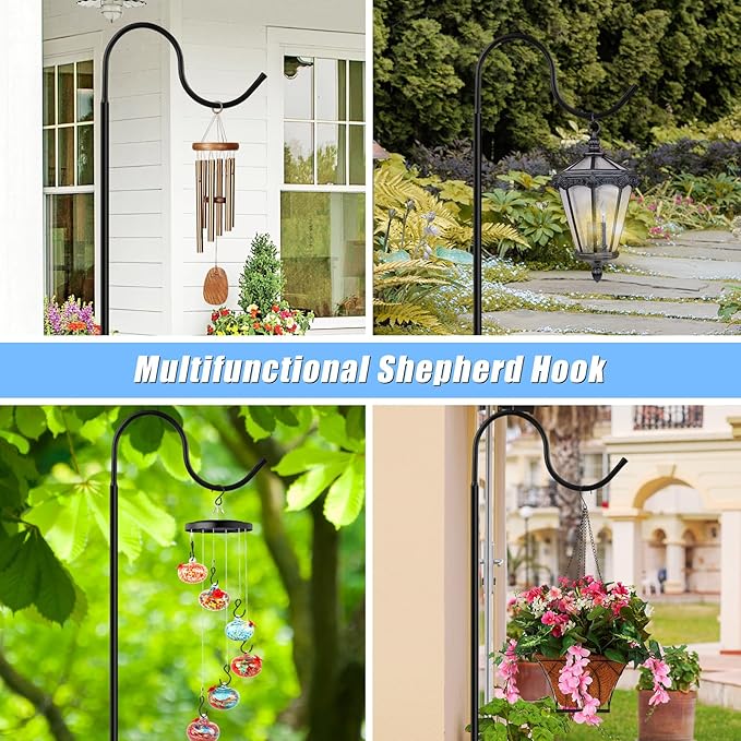Hummingbird Feeder Stand, Adjustable 20-63 Inch Shepherds Hook for Outdoor Indoor, Bird Feeder Pole with Base & Water Weight Bag for Wind Chimes, Hanging Plants(Hummingbird Feeders Not Include)-VerdiqueGarden