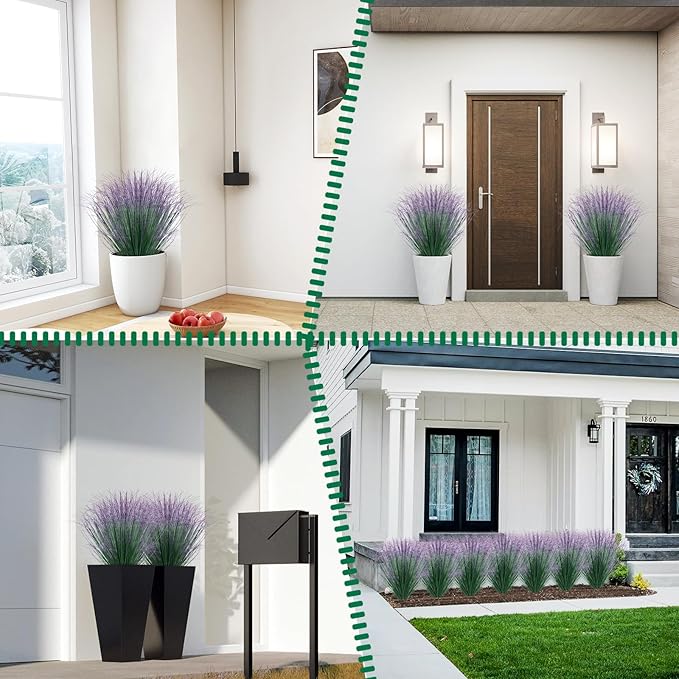 100Pcs Artificial Grass Plants, Faux Shrubs Wheat Grass, Artificial Tall Fake Plants for Outdoor Decor, Greenery Stems Weed for Room Indoor Home Decor(Green Purple Tail)-VerdiqueGarden