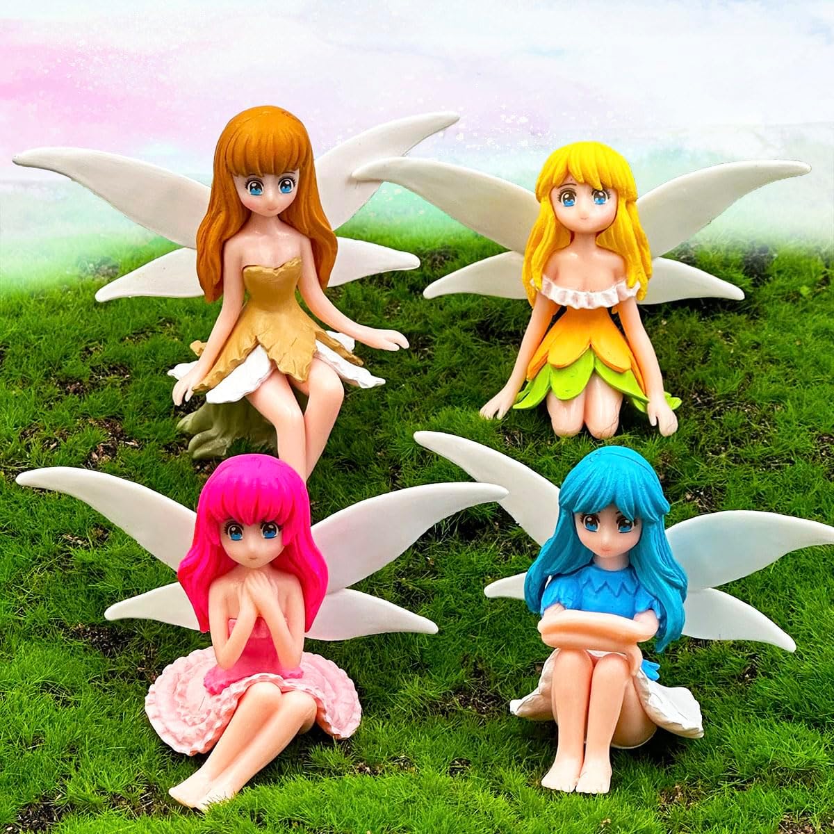 Suartus Miniature Fairy Figurines - 4Pcs Small Flower Fairies Ornaments Resin Mini Fairy Figurines Tiny Elf for DIY Fairy Garden Flower Pot Bonsai Micro Landscapes Craft Decoration Accessories-VerdiqueGarden