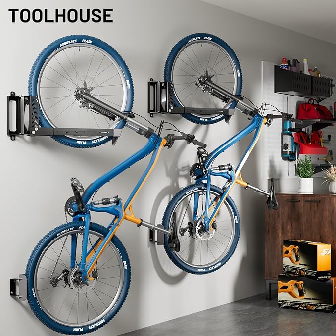 2-Pack Swivel Bike Rack Wall Mount, Bike Hangers for Garage, Space-Saving Vertical Bike Holder, Holds up to 77 lbs, Bicycle Wall Hanger Storage, No Heavy Lifting Required Indoor Hanging Bike Rack-VerdiqueGarden