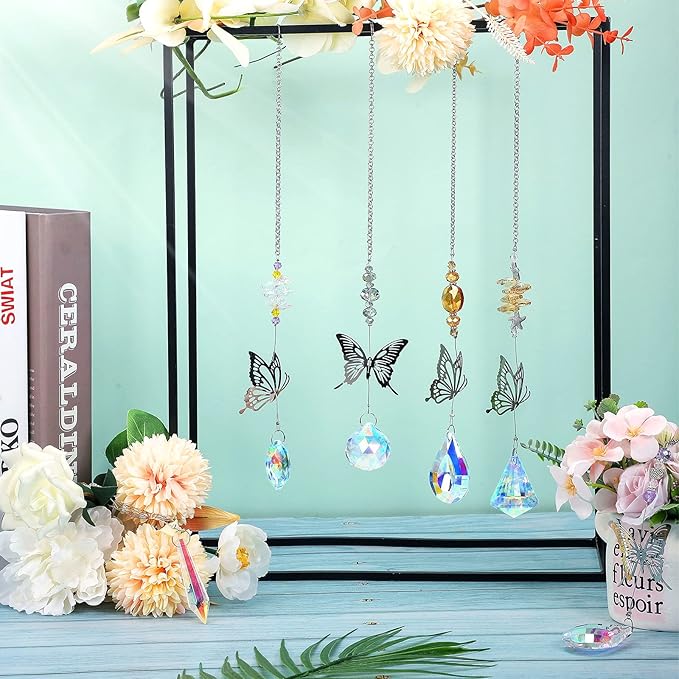 Hicarer 7 Pieces Crystals Suncatcher Butterfly Prism Sun Catchers Colorful Crystal Chandelier Rainbow Pendant Christmas Tree Decor Wall Hanging Window Ornament-VerdiqueGarden