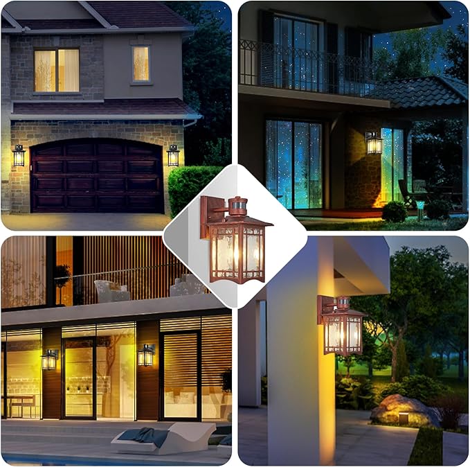 Dusk to Dawn Motion Sensor Outdoor Lights - Dark red Exterior Light Fixture Wall Mount for Outside House Porch Patio Garage - Yard Front Motion Detector Lantern - Waterproof Anti-Rust Lighting-VerdiqueGarden