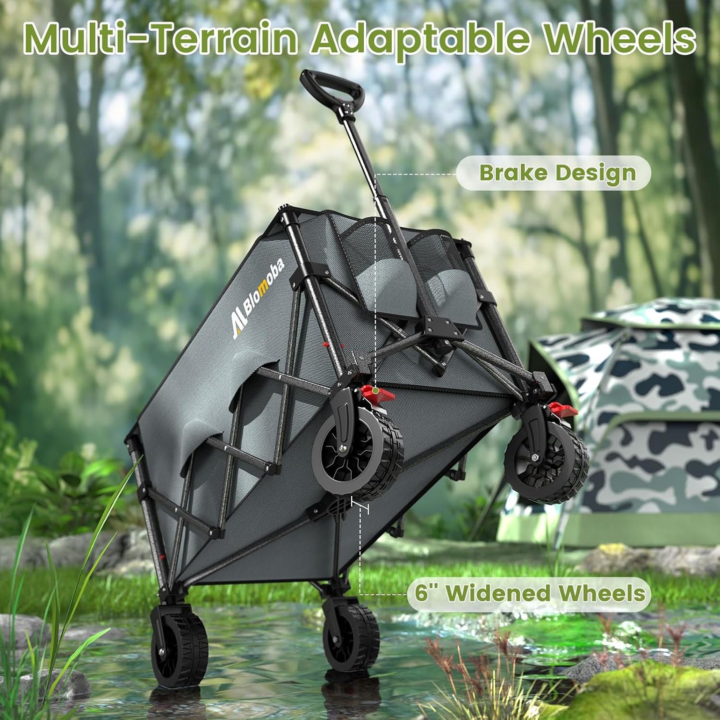 Collapsible Wagon Cart, 150L Heavy Duty Foldable Beach Wagon with Wider Wheels & Auto-Rebound Handle, Utility Grocery Shopping Cart for Garden, Shopping, Camping, Sports, Gray-VerdiqueGarden