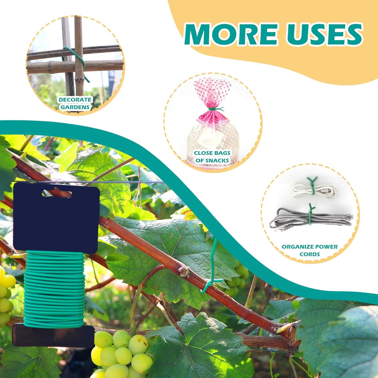 (2 Reel) Soft Plant Ties, Garden Ties TPR Flexible Durable Heavy Duty Twist Wire for Twine Tomatos Branches Vines and Tying Up Cable Wires (Green)(φ3.5mm,26feet)-VerdiqueGarden