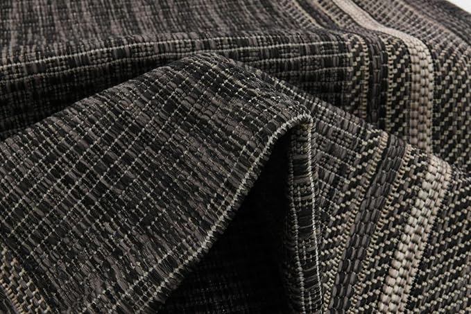 Unique Loom Outdoor Border Collection Area Rug - Soft Border (2' x 6' 1" Runner, Black/ Ivory)-VerdiqueGarden