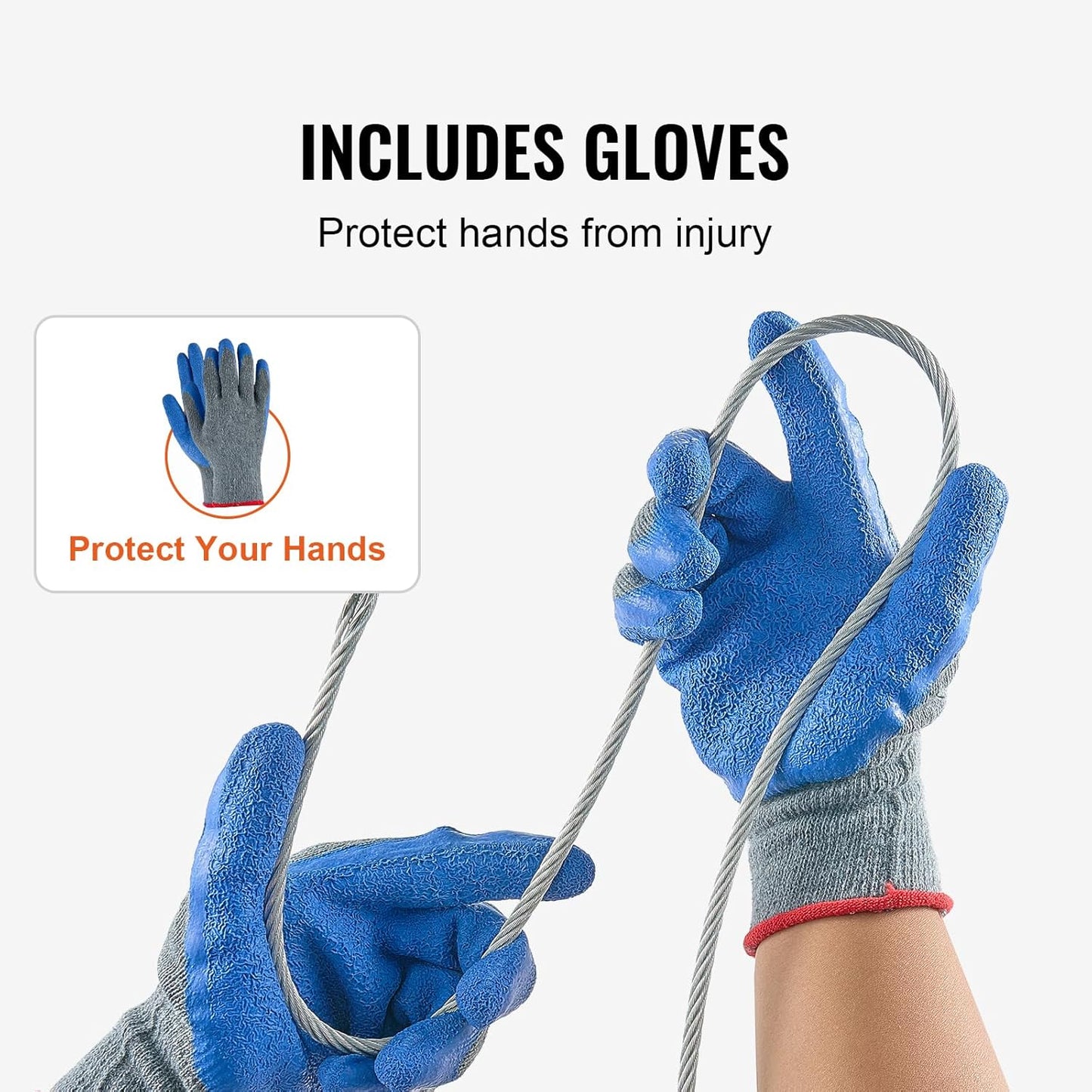 VEVOR Wire Rope, 1/4" 250 ft Zinc Galvanized Carbon Steel Cable with Gloves, 7000 lbs Breaking Strength, 7 x 19 Strands Construction Marine Aircraft Grade for Handrail Stair Decking Fence Outdoors-VerdiqueGarden