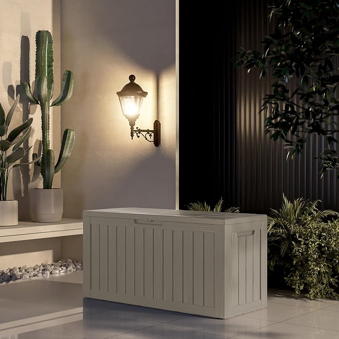81 Gallon Outdoor Storage Box Waterproof, UV Resistant Resin Deck Box with Hydraulic Rod, Lockable Design and Enhanced Durability for Patio, Garden, and Poolside Use-VerdiqueGarden