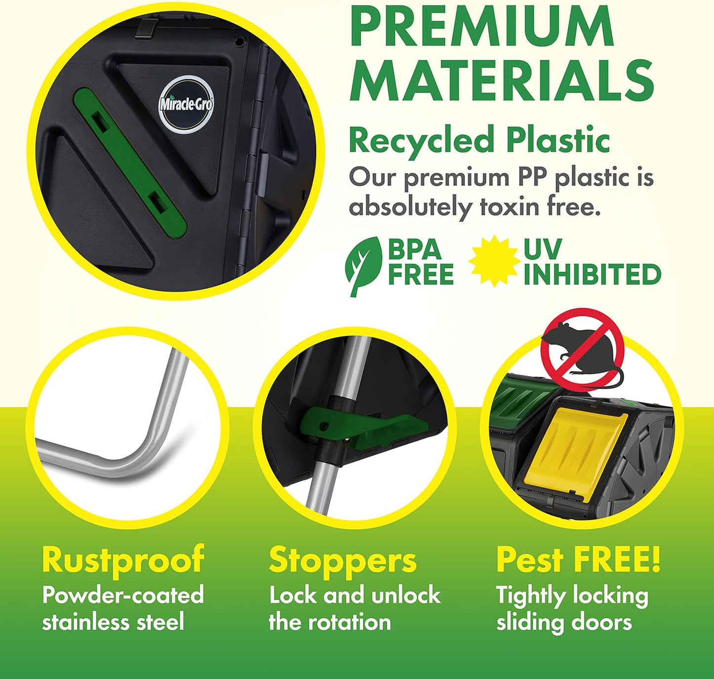 Miracle-Gro Dual Chamber Compost Tumbler – Easy-Turn, Heavy-Duty Outdoor Bin Composter with 2 Sliding Doors (2x18.5 Gal/70L-VerdiqueGarden