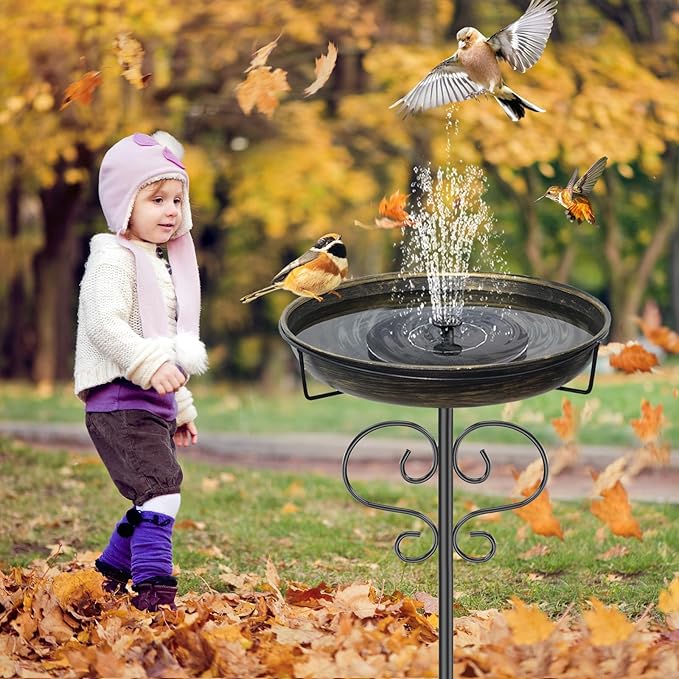Bird Bath for Outside,Freestanding Metal Bird Bath Feeder with Heavy Duty 5 Prong Stake, Garden Birdbath Birdfeeder Bowl for Yard Lawn Patio Decor (Vintage Gold)-VerdiqueGarden