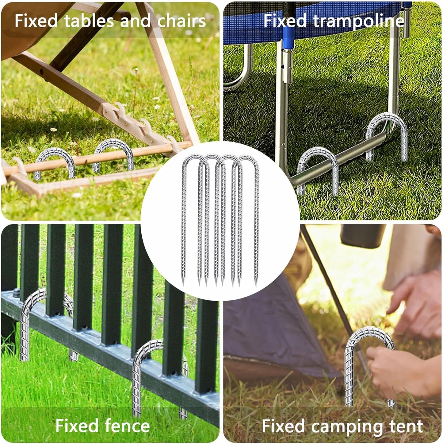 Rebar-Stakes-12-Inch-Galvanized, U Hook Trampoline Stakes 10 Pack Ground Anchors Tent Stakes Heavy Duty for Plants Anti-Rust Landscape Fabric Stakes Artificial Turf-VerdiqueGarden