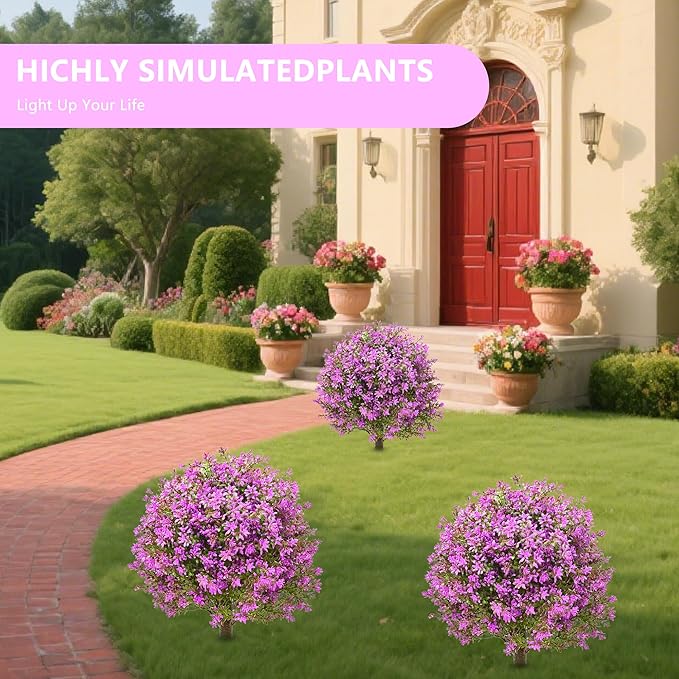 28" Artificial Boxwood Topiary Tree Purple, Set of 2 UV Resistant Fake Evergreen Shrubs Bushes with Ground Spike, Realistic Plants for Outdoor Indoor Front Porch Garden Home Decor-VerdiqueGarden