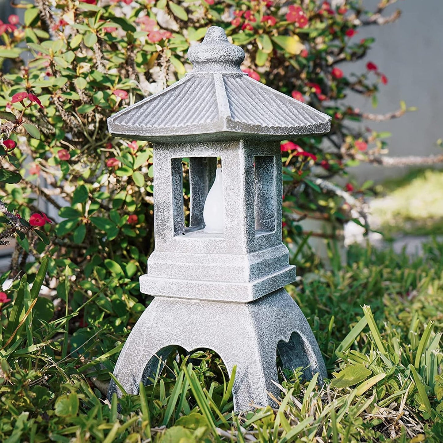 VP Home Pagoda Garden Statue, Solar Powered Statue Japanese Garden Decor, Outdoor Zen Garden Lantern, Flickering LED Garden Light (Tranquil Pagoda)-VerdiqueGarden